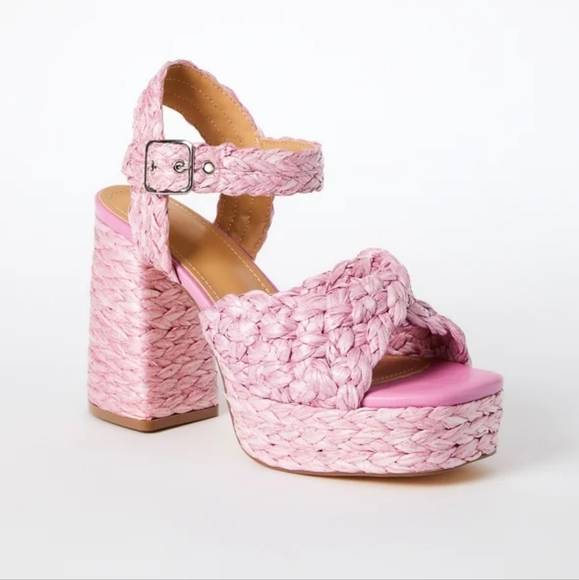 JustFab Pink Jute Platform Buckle Heel Sandals Size 9 - Picture 1 of 10
